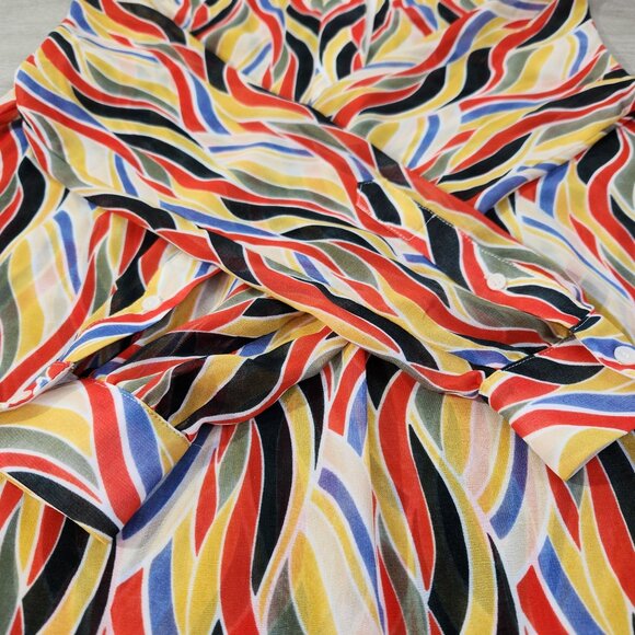 Anne Klein Multicolor Geometric Sheer Longsleeve Blouse Women's Size 2 - Picture 10 of 13